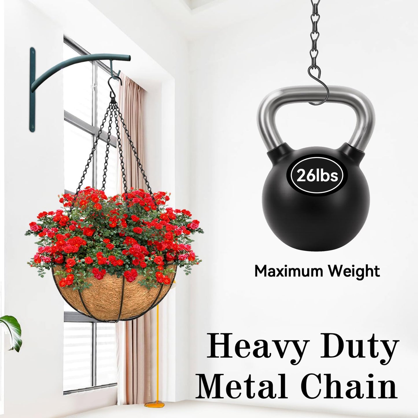ZeeDix 4 Pack, 16 Inch Hanging Basket Chain with Hooks, Black Metal Planter Flower Pot Chain for Hanging Plants Outdoor, Adjustable Replacement Chain for Lanterns, Bird Feeders and Flowers