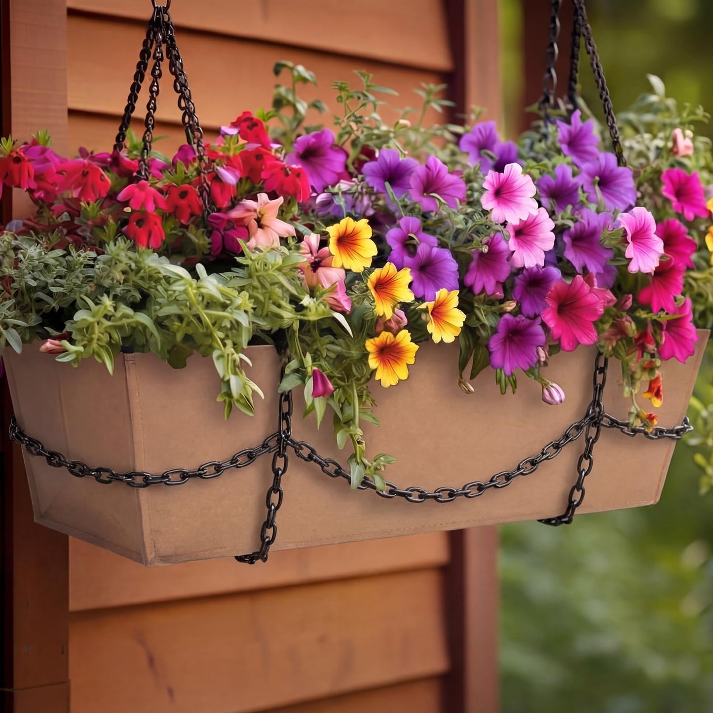 Ferrochef 4 Pcs 30 Inch Fabric Plant Window Box Liners Rectangle Non-Woven Planter Basket Liner Insert Brown for Outdoor Garden Fence Wall Railing Hanging Flower Pot, Moisture Retention