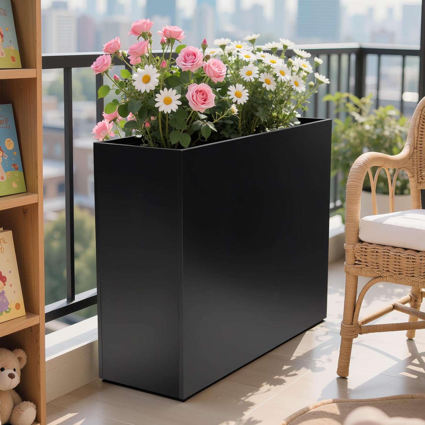 VGMiu Metal Planter Box 38.2''L x 13''W x 30''H Rectangle Planters for Outdoor Plants Large Black Rectangular Planter with Felt Bag & Drainage Holes for Indoor or Outdoor Flower Garden Porch Patio