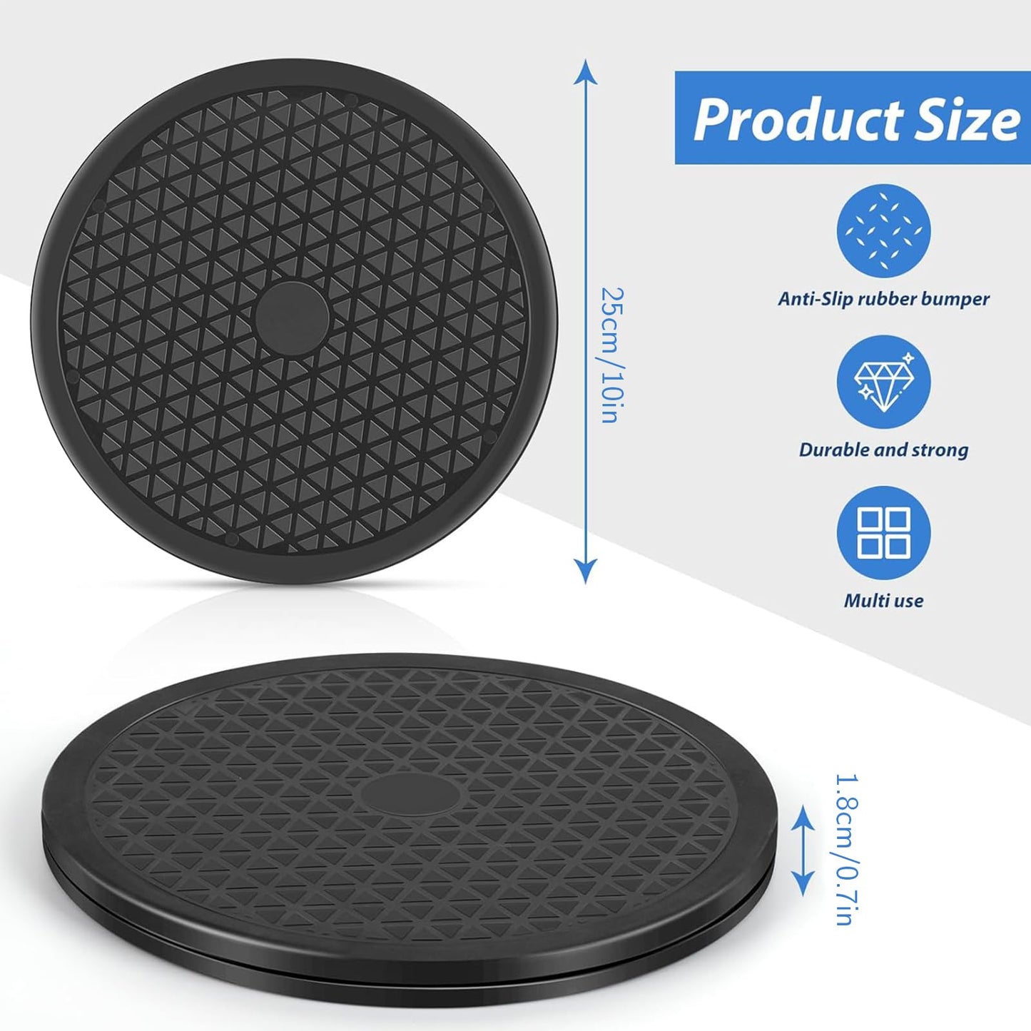 2Pack Lazy Susan 10 inch with Steel Ball Bearings Large Lazy Susan Turntable Rotating Swivel Stand for Flat Panel Monitors, TV's, Potted Plants, Stereo Speakers, Black
