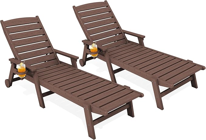 KINGYES HDPE Lounge Chair Outdoor Set of 2, Patio Chaise Lounge Recliner