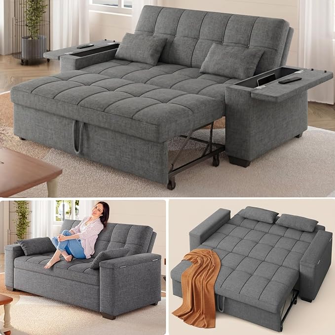 Gizoon 3 in 1 Convertible Sofa Bed, 63.6'' Pull Out Couch