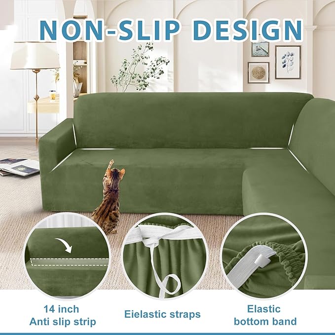 HDCAXKJ Corner Sectional Couch Covers Velvet Stretch L Shape Sofa Cover Soft