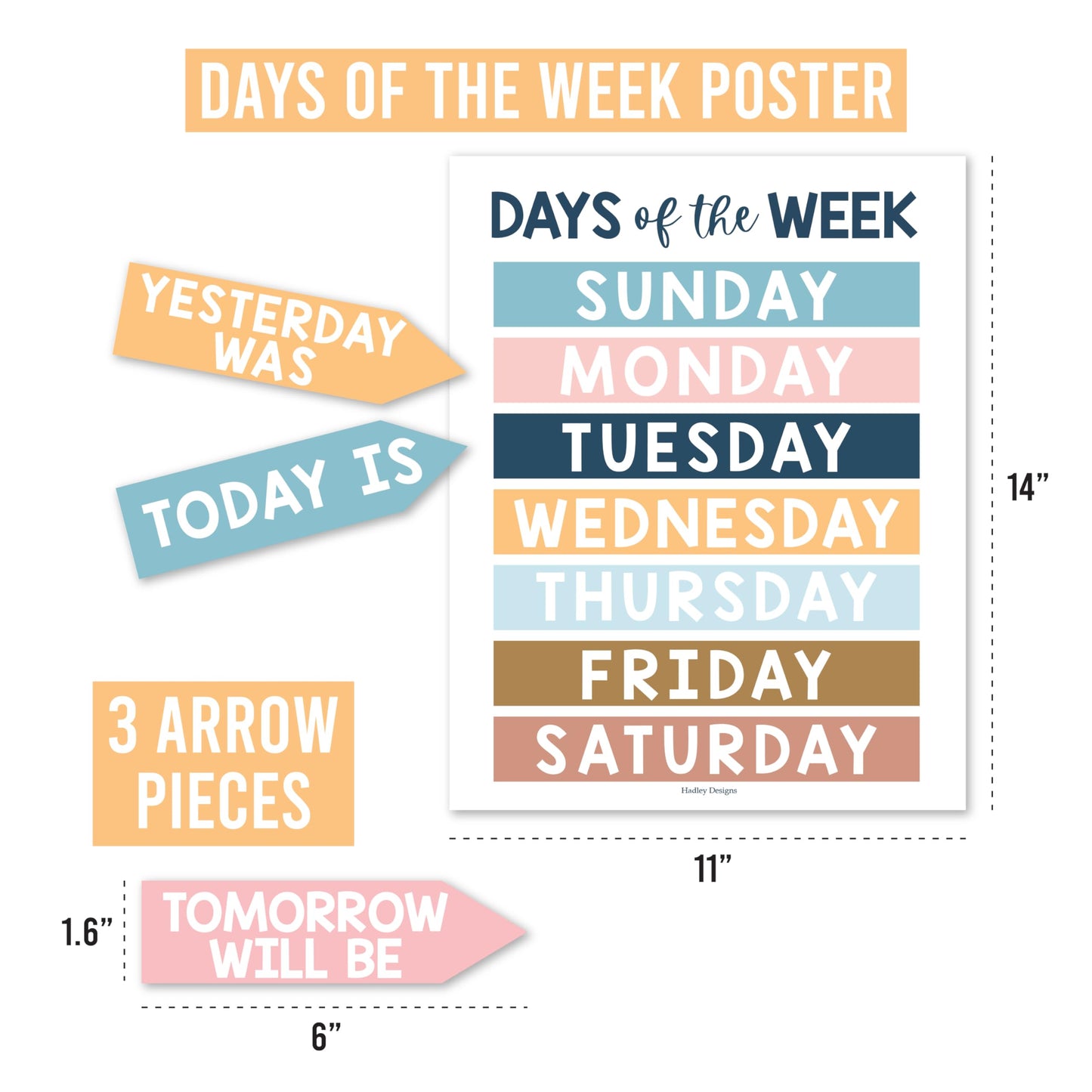 Hadley Designs Classroom Calendar Set Bulletin Board Decorations - Boho School Calendar for Classroom Decor, Kindergarten Preschool Elementary Teacher Must Haves, Homeschool & Daycare Essentials