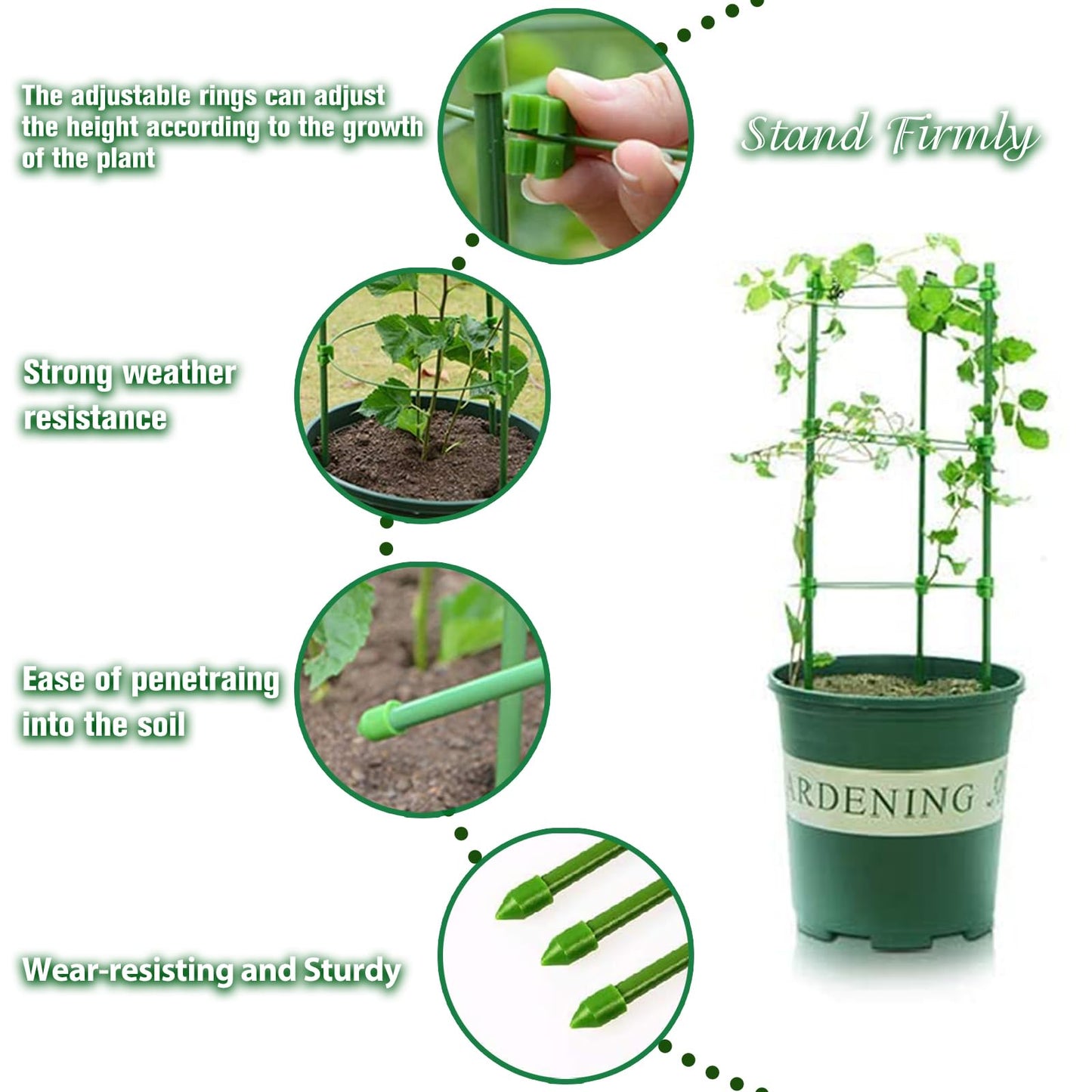 Legigo 3 Packs Plant Support Cages Tomato Cage for Garden- 18 Inch Adjustable Garden Cucumber Trellis Plant Stakes, Trellis Support Rings for Climbing Plants, Pots, Indoor Plants with 10 Plant Clips