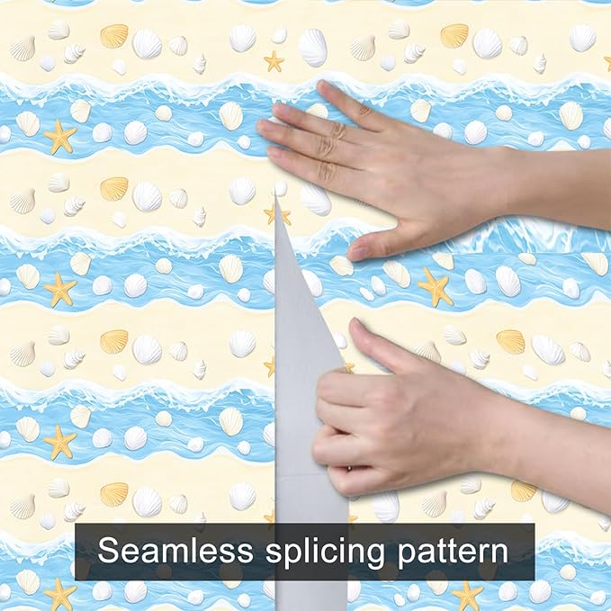 HOMETITUTE Starfish and Seashell Pattern Wallpaper Peel and Stick Self Adhesive