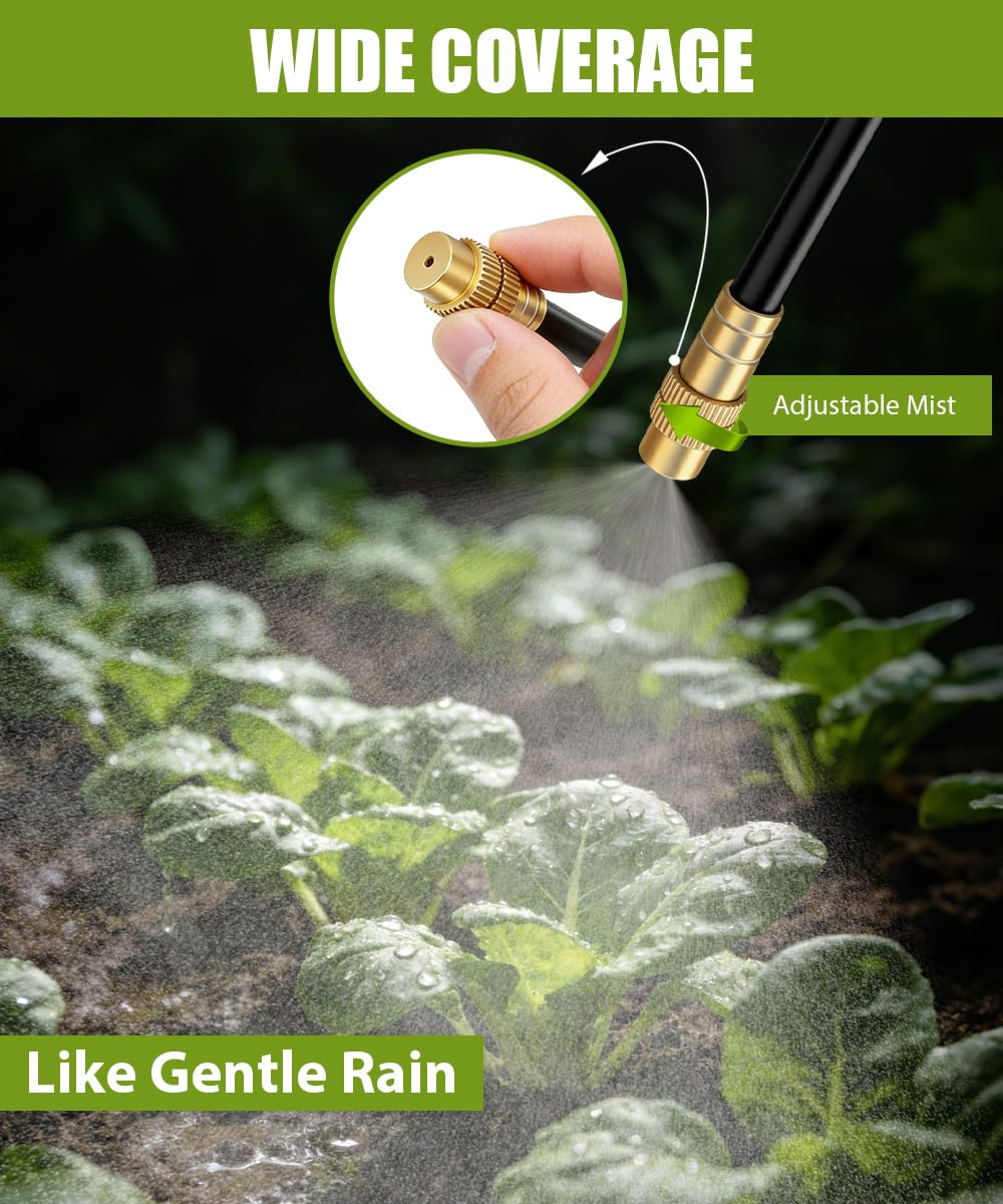 80FT Easy-Snap Garden Irrigation System for Raised Beds & Greenhouses, Upgraded 8mm (5/16") High-Flow PE Tubing with 30 Bendable 360° Copper Nozzles, Quick-Connect Plant Watering Kit (Not 1/4" Tube)