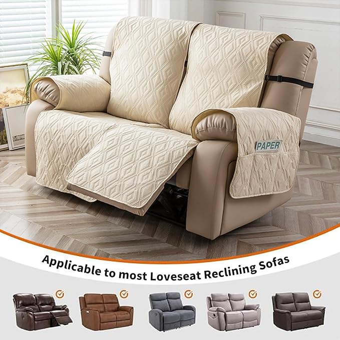 Genina Waterproof Loveseat Recliner Cover Non-Slip, Sofa Cover