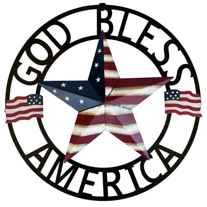God Bless America USA Metal Star Hanging Welcome Home Signs Wall Decor 4th of July Patriotic Front Door Wreaths Hanger, Meta Flag Garden Fence Patio Front Porch Yard Indoor Outdoor Patriotic Decorations 13''H