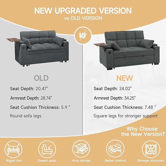 Auvsoce 65" Sleeper Sofa Bed Loveseat, Convertible Couch