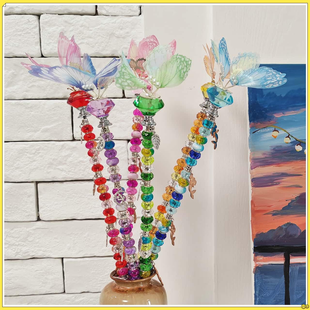 200Pcs DIY Butterfly Garden Stakes Kit - Fairy Wand Garden Stake Beads Kits, Fairy Garden Accessories Kit for Outdoor, Beadable Items (Butterfly)