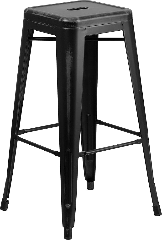 Flash Furniture Kai Commercial Grade 4 Pack 30" High Backless Distressed Black