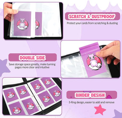 Premium Collectible Trading Card Albums，Card Binder Fits 400 Cards with 50 Removable Sleeves，Display Game Card Case book Holder, Purple Themes