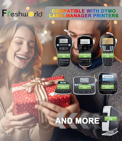 Freshworld 6-PK Colored Tape Replace for Dymo D1 Label Tape 1/2'' 23' Black on Yellow/Red/Blue/Green/Clear/White Compatible with Dymo ColorPOP LabelManager 160 210D 260P 280 360D 420P 500TS 640CB