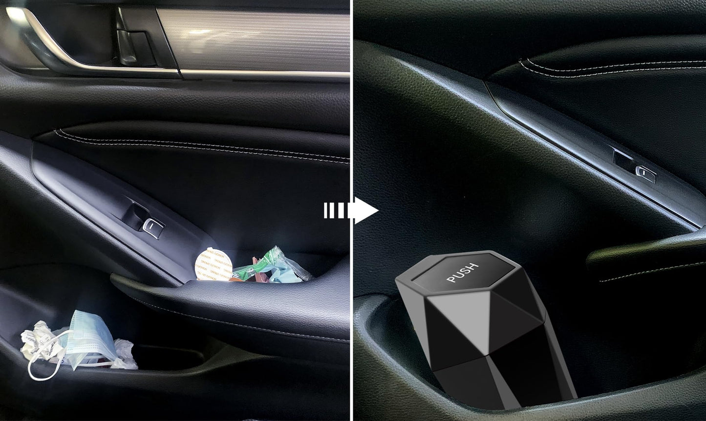 Ginsco 2 Pack Car Trash Can with Lid, Cup Holder Garbage Can for Car, Garbage Bin Cars Accessories for Interior, Leakproof Small Trash Bin, Mini Trash Can for Cars, Home, Bedroom, Office (Black)