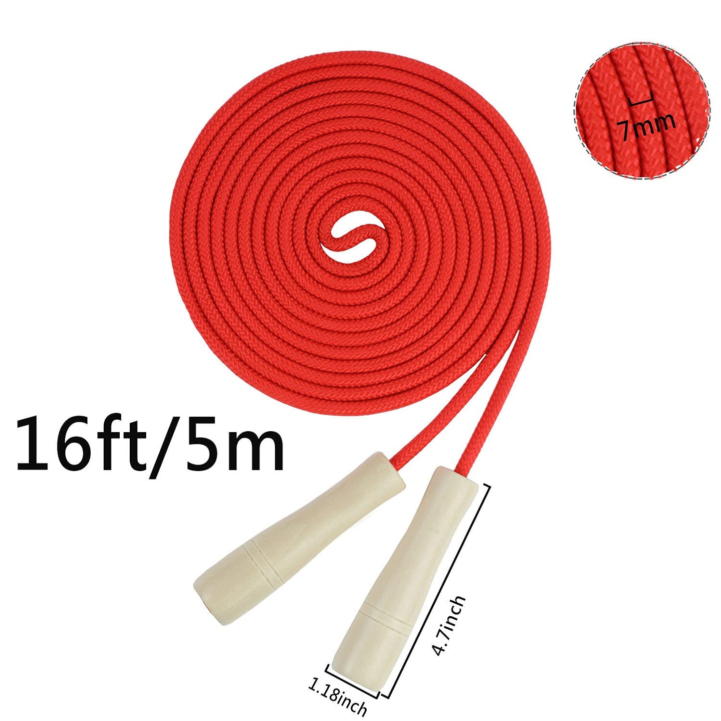 Double Dutch Jump Rope 16 ft 2 Pack, Adjustable Long Skipping Rope with Wooden Handle, Multiplayer Team Jumping Rope for Kids Adults, Long Enough for 5-6 Jumpers