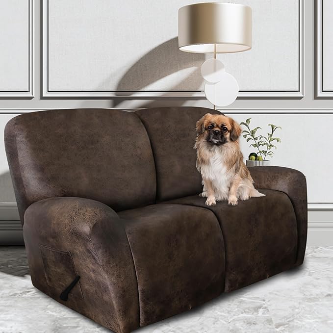 ANARACHON Leather Look Loveseat Recliner Covers Stay in Place 6-Piece Recliner