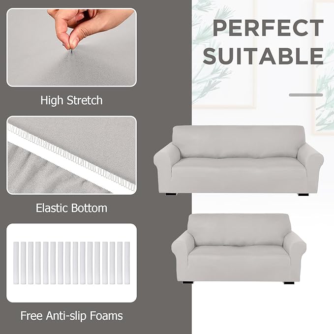 Peryiter 2 Pcs Sofa Covers Couch and Loveseat Covers Set Stretch Sofa Slipcover