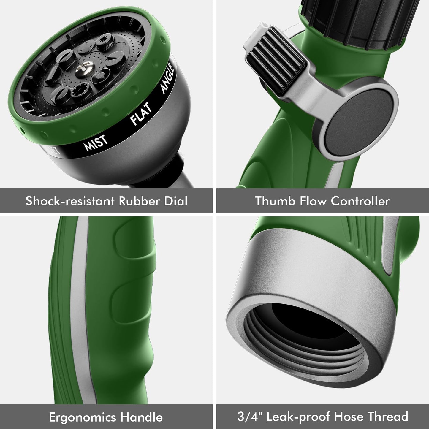 RESTMO Watering Wand Heavy Duty, Metal Garden Hose Wand with 10 Spray Patterns, 15-Inch Long Hose Nozzle Sprayer with Thumb Flow Control, Ideal to Water Hanging Baskets and Shrubs, Green