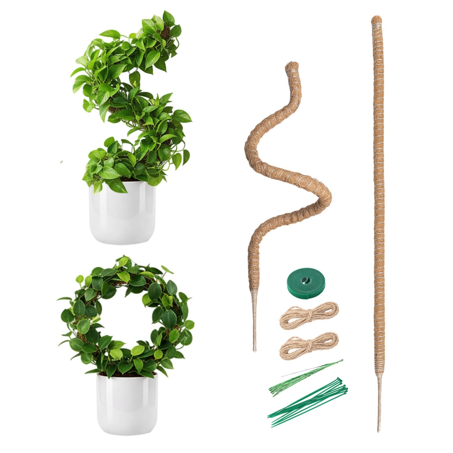 Mcbazel 2 Pack 47 Inch Bendable Moss Pole for Plants Monstera - Tall Coco Coir Plant Support Stakes for Large Indoor Climbing Plants Vines - Flexible Totem Stick Kit with Full Garden Ties