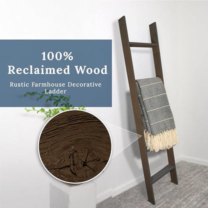 BARNWOODUSA Throw Blanket Ladder – Fully Assembled Reclaimed Wood – Rustic Decorative Ladder for Towels, Quilts, & More – Perfect Farmhouse Decor for Bathroom, Porch, or Living Room,5ft.