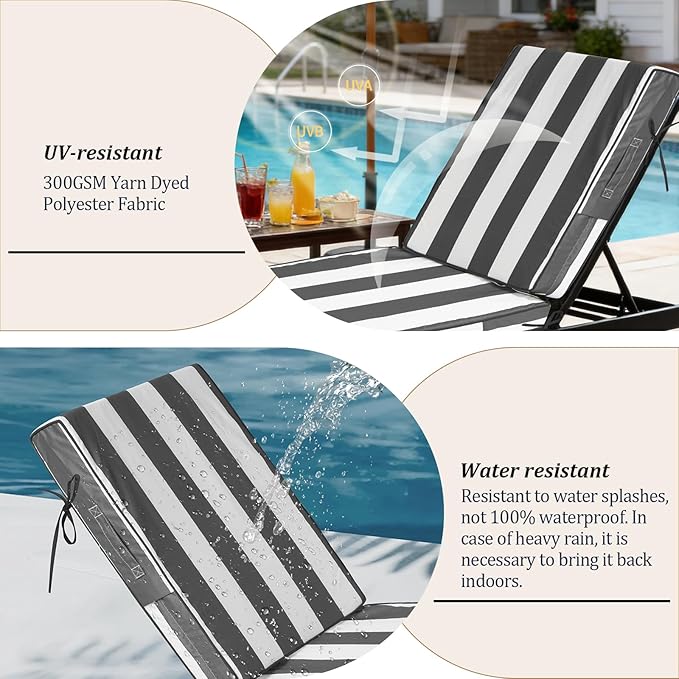 72x21x4in Lounge Cushions for Outdoor Furniture, Outdoor Lounge Chair Cushions