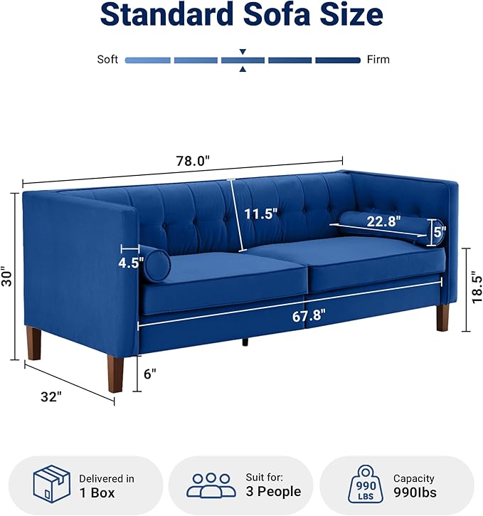 Dreamsir 78'' W Velvet Sofa, Mid-Century Modern Love Seats Sofa Furniture