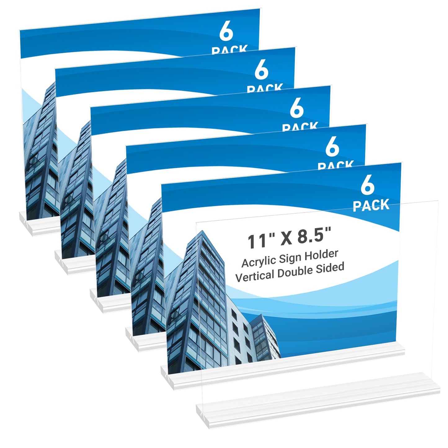 6 Pack Acrylic Sign Holder 11 x 8.5 Horizontal, Double-Sided Clear Sign Holder Plastic Stands for Display, T Shape Acrylic Table Sign Stands for Office Store Restaurants Wedding Party Decoration