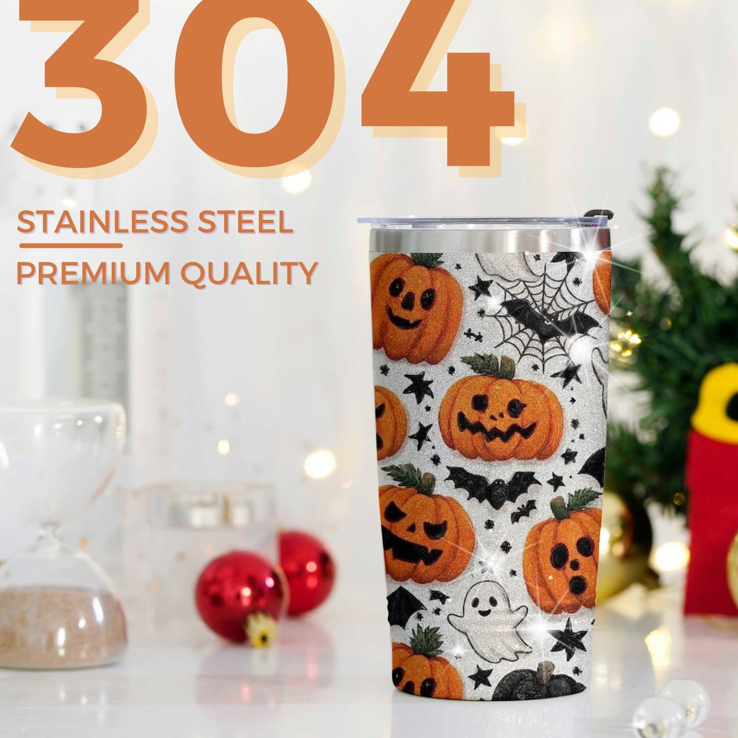 Onebttl Pumpkin Gifts for Women, Men, Cool 20oz Stainless Steel Skinny Tumbler with Lid & Straw, Unique Gift for Pumpkin Lovers - Halloween
