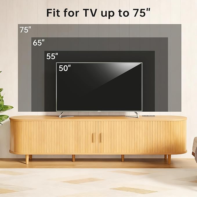 70" Mid Century Modern TV Stand, Wood TV Consoles