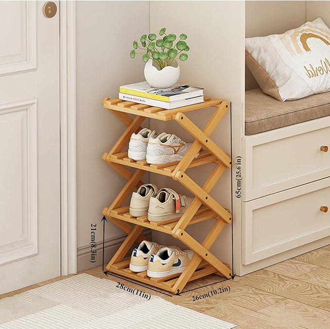 Foldable Shoe Rack, Bamboo Vertical Shoe Organizer Tall
