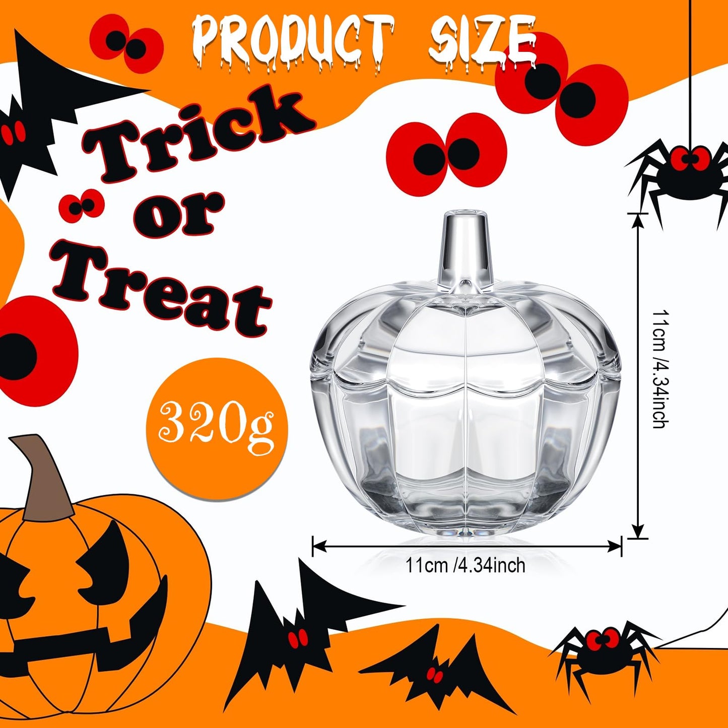 Tanlade 4 Pcs Glass Pumpkin Candy Jar Thanksgiving Candy Bowl Jars with Lids Pumpkin Container with Cover Transparent Target Glass Dish for Thanksgiving Home Party Wedding Decoration