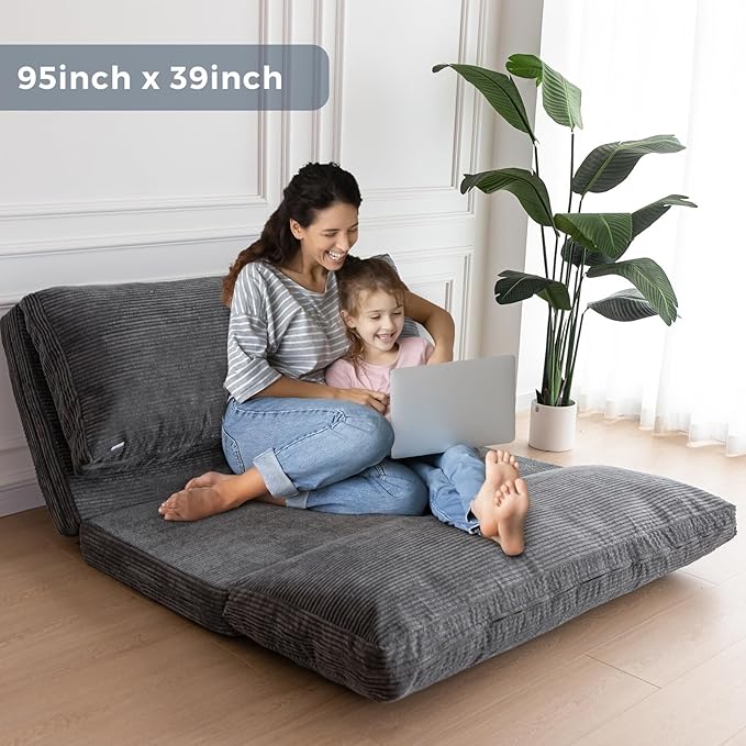 MAXYOYO Folding Sofa Bed, Extra Thick and Long Floor Sofa Convertible Sleeper