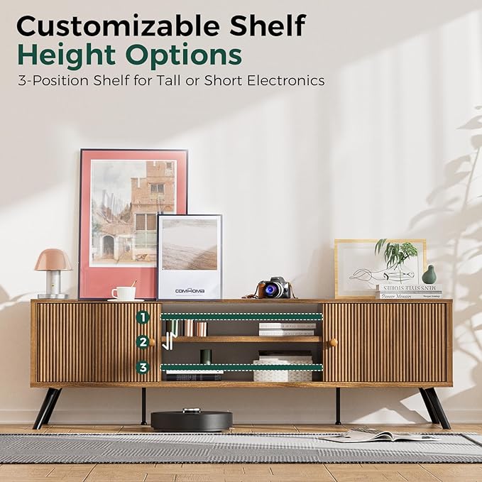 COMHOMA TV Stand for Living Room, Mid Century Modern Entertainment Center for