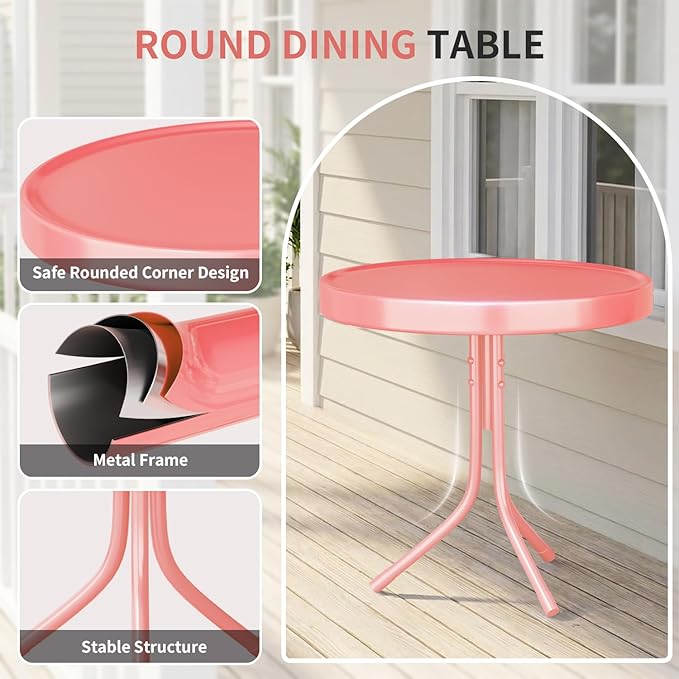 Patio Bistro Set Retro Metal Outdoor Seating Conversation 3 Pieces, 2 C-Spring