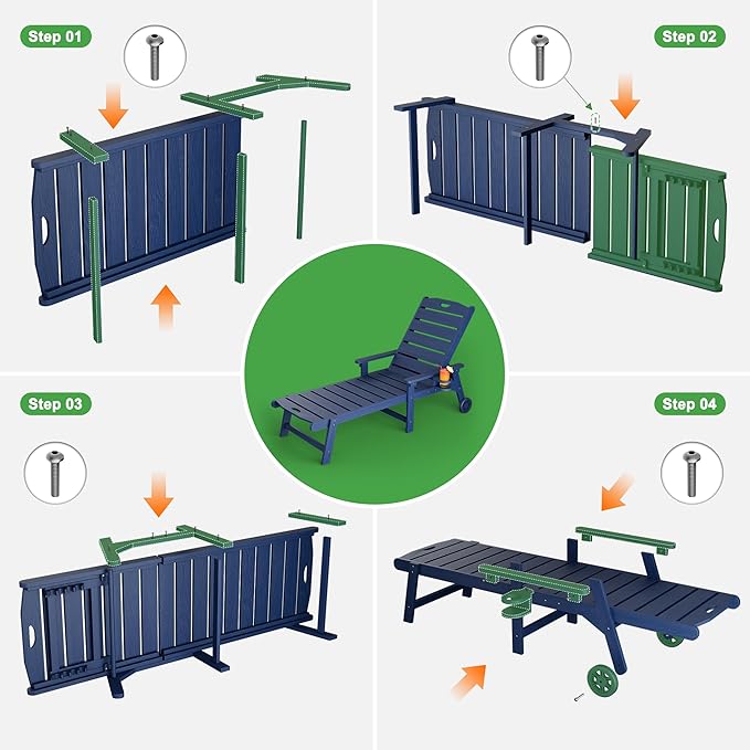 Outdoor Lounge Chair with 5-Position Adjustable, Outside Lounge Chair with Cup