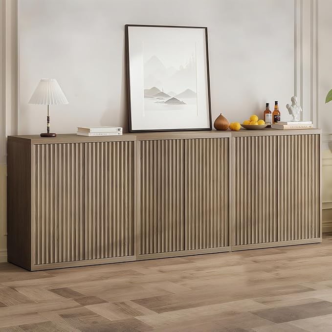 Fluted Sideboard Cabinet with Storage, Mid Century Modern Accent Cabinet
