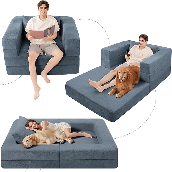 Futon Sofa Bed with Pillow, 3-in-1 Sleeper Sofa Bed with Removable Cover