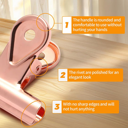 SIAMESE Bulldog Clips, 8 Pcs Binder Clips for Office & Kitchen, Multi-Purpose Binder and Food Bag Clamps for Sealing, Storage, Hanging (Rose Gold)