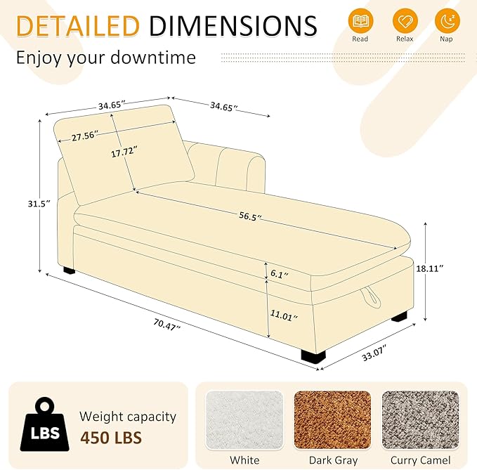 VANOMi Oversized 70.47'' Chaise Lounge Chair Indoor, Modern Upholstered Sofa Bed