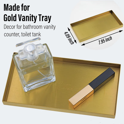 Freelove Sanding Gold Metal Vanity Tray Lettering, Perfume Organizer Jewelry Holder Makeup Dish Catchall Candle Plate Decorative for Dresser Counter Bathroom Desk Home Preppy Room Decor, 4''X8''