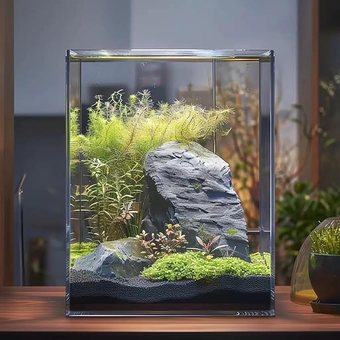 Vimvins 2 Gallon Glass Fish Tank, Easy to Maintain Small Aquarium for Betta/Snails/Shrimp and Aquatic Planting.