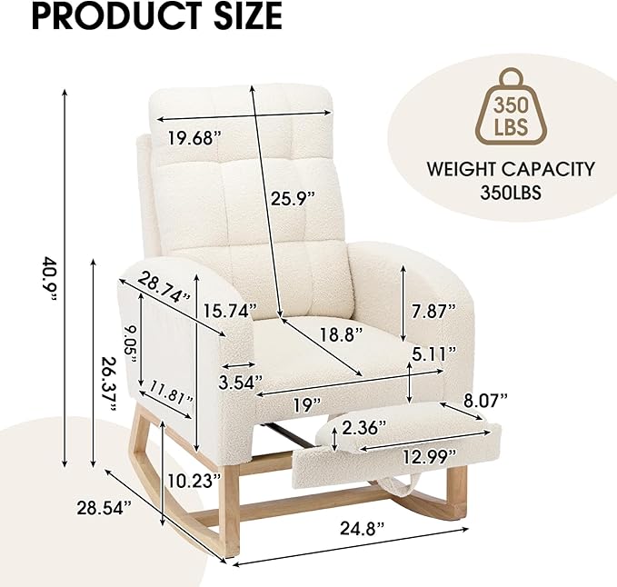 NIOIIKIT Modern Nursery Rocking Chair, Teddy Upholstered Rocking Chair