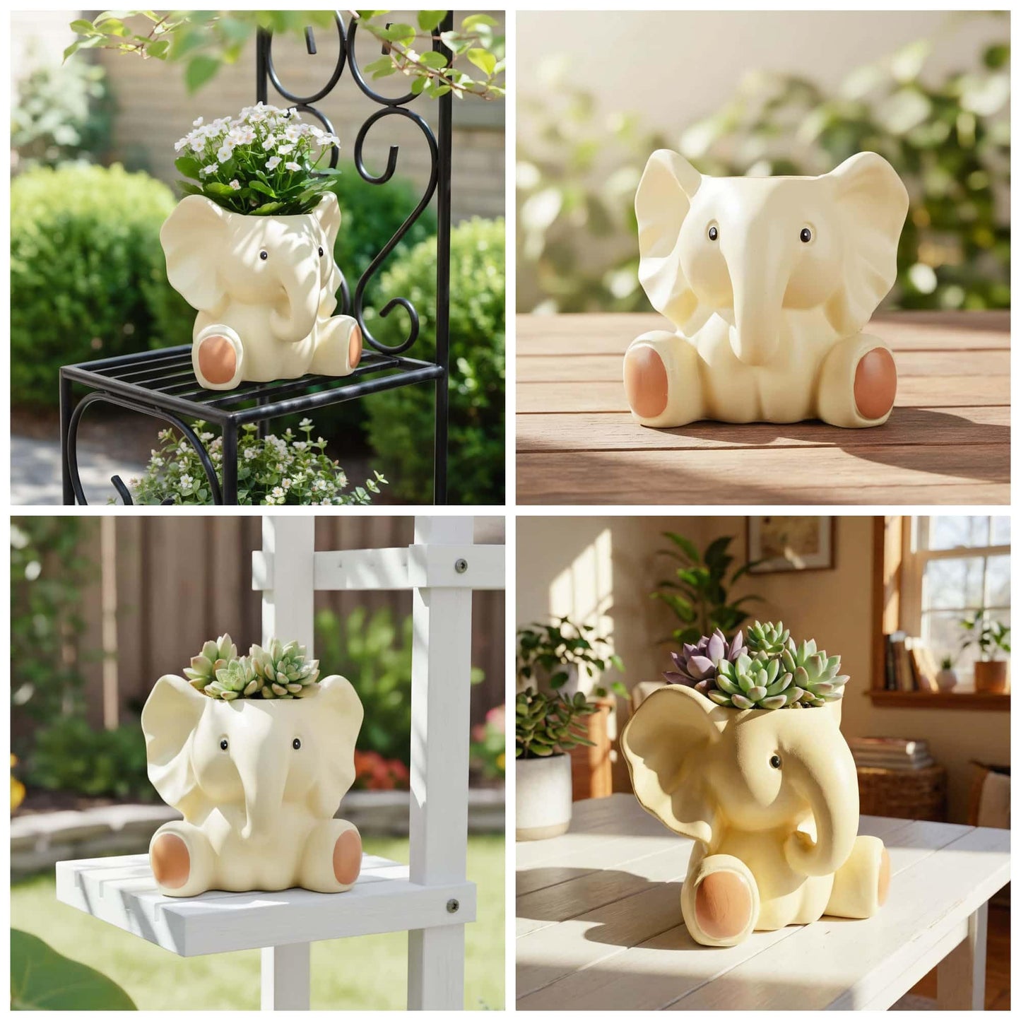 Euiroet Small Plant Container | Unique Resin Flower Pot Sculpture | Succulent Flower Pot | White Elephant Gifts for Women | Perfect Plant & Elephant Gifts | Indoor & Outdoor Use (White)