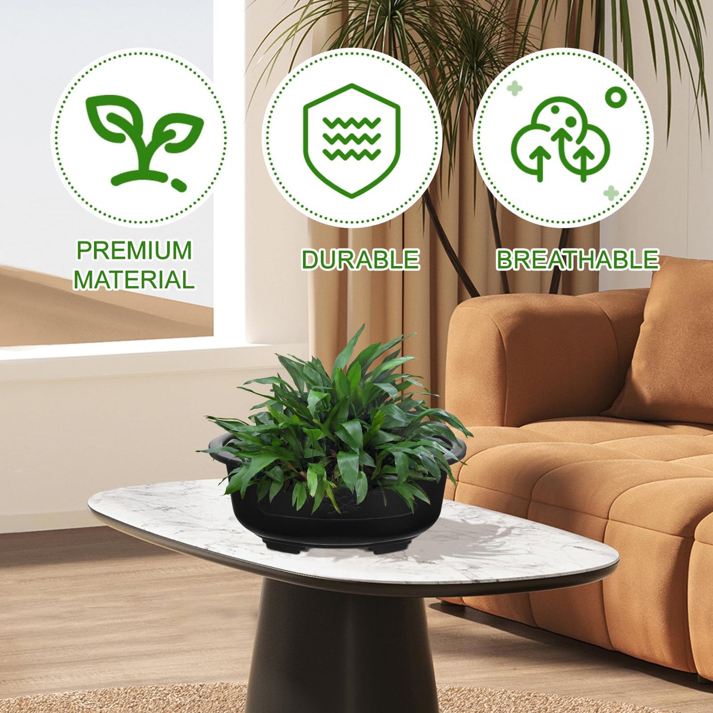 Luxshiny Large Oval Flower Pot Planter 14.96 Inch with Drainage Holes 2-Pack Plastic Bonsai Planters for Indoor Outdoor Gardening Balcony Office Home Use