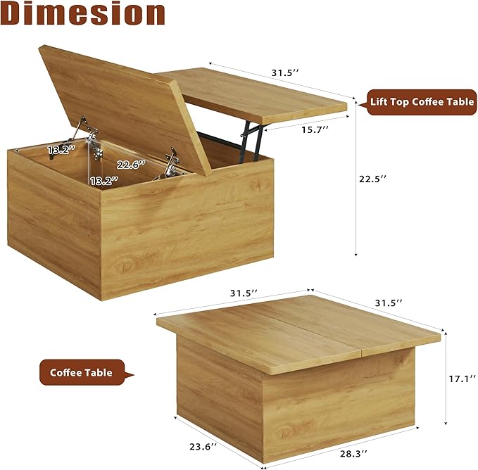HUAHUU Lift Top Coffee Table, 4 in 1 Square Coffee Table