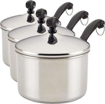 Farberware Classic Stainless Steel 2-Quart Mirror Satin Covered Saucepan,Silver,(Pack of 3)