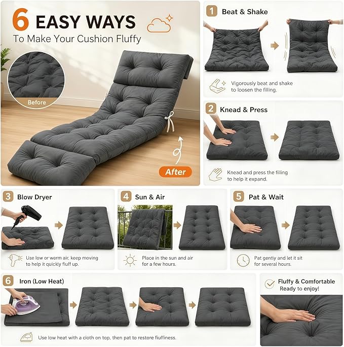 Outdoor Chaise Lounge Cushion, Waterproof 74.4x22x4.7 Inch Thick Cotton Filled