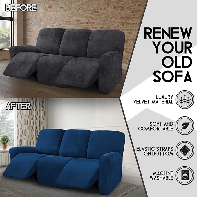 ULTICOR Velvet 8-Pieces Recliner Sofa Covers Stretch Reclining Couch Covers