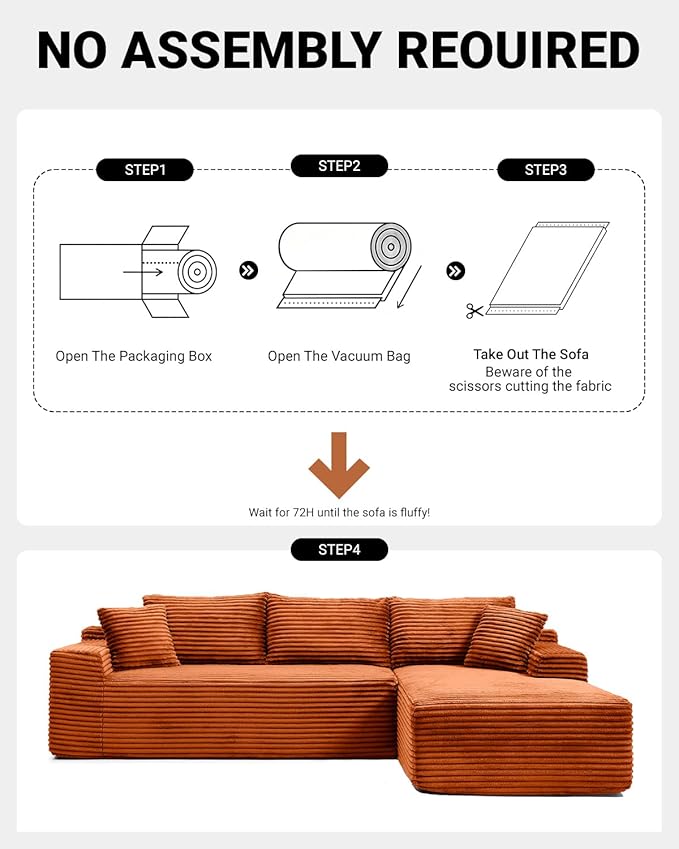 108" Cloud Sectional Couch, Modern Modular Sectional Sofa